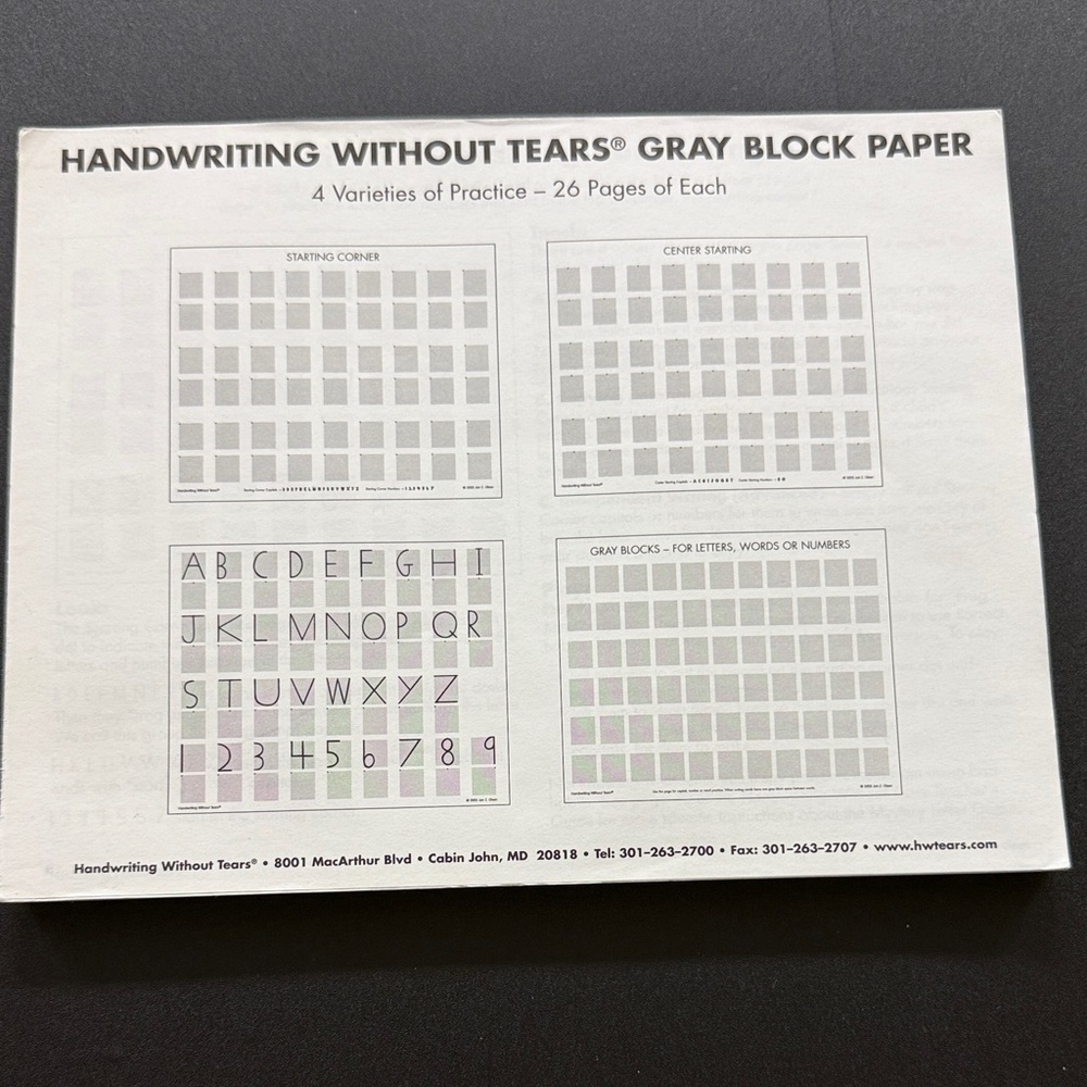 Learning Without Tears, Handwriting Without Tears Gray Block Paper